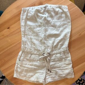 Guess S Light Beige Strapless Linen Romper